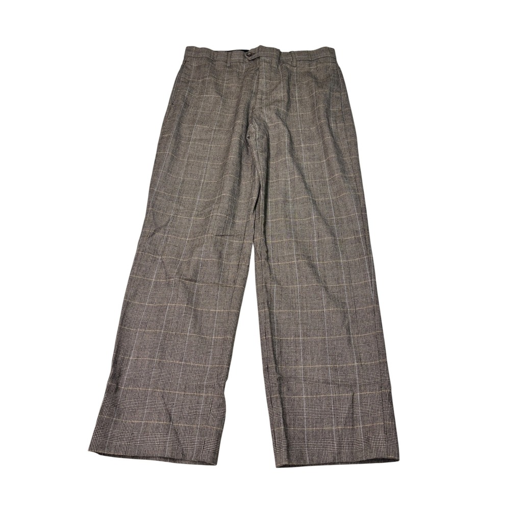 Banana Republic Mens 35x32 Wool Glen Plaid Trousers Brown Blue Check Dress Pants